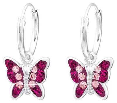 Produktbild von Kinder Creolen Ohrringe 925 Silber Schmetterling mit Kristallen Pink