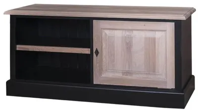 Image de Meuble TV Casa Padrino, style rustique, en bois massif de pin, noir/naturel, 120 x 40 x 50 cm