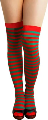Produktbild von Oblique Unique Ringel Strumpfhose Overknee Strümpfe geringelt gestreift - rot grün