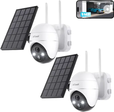 Produktbild von ieGeek Überwachungskamera Aussen Akku mit Solarpanel, 5MP Farbnachtsicht, , Solar WLAN Kamera Outdoor mit 2,4 WiFi, KI-Erkennung,  2-Wege-Audio ( 2St)