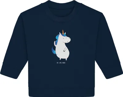 Produktbild von Mr. & Mrs. Panda Organic Baby Pullover Einhorn Mann 6. - 12. Monat - French Navy - Geschenk, Familie, Beste, Unicorn, Bullover, BFF, Einhörner