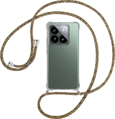 Produktbild von Handykette Backcover-Schutzhülle mit Band (Metall silberfarben) für Xiaomi 14T Pro 5G - braun+beige