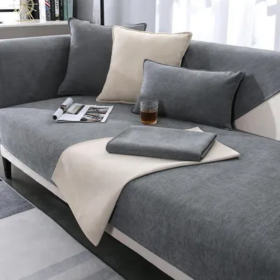 Image de Housse de canapé en chenille, gris, 70x120 cm, antidérapante, lavable