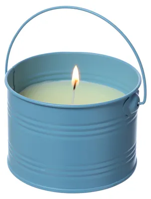 Produktbild von Duftkerze CITRONELLA - Outdoor Echtwachskerze im Metalleimer - H: 8cm - hellblau