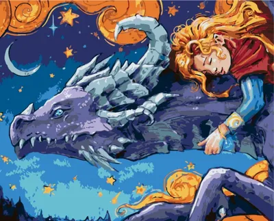 Produktbild von Malen nach Zahlen Bilder - Goldlöckchen auf einem Drachen 50x40 cm