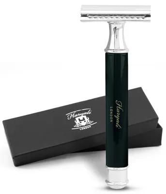 Produktbild von De Rasierhobel für Damen und Herren, glatter Metallgriff, schwarz Packung, Rutschfester Nassrasierer aus hochwertigem Messing Silber, Waschbarer 11 cm