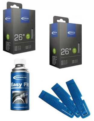 Produktbild von Schwalbe 2x Schlauch AV13 26x1.50-2.40\" AV 40mm 1xReifenheber 3Stk. 1xEasy F...