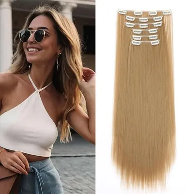 Immagine prodotto di Clip-in, extension per capelli lisci, 6 pezzi, 65 cm, colore: biondo naturale con sfumature biondo scuro