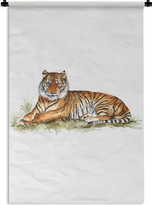 Produktbild von MuchoWow® Wandteppich Wandbehang Tiger - Bild - Gras 90x135 cm Tapisserie Dekoration Wandtuch - Baumwolle - Wandskulptur