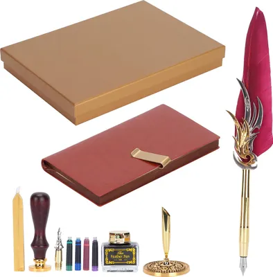 Produktbild von Dip-Kalligrafie-Stift-Set, Feder-Tintenbeutel, Brunnen, Geschenkbox-Set mit Lack-Stempelwerkzeug, SP139006, Weinrot