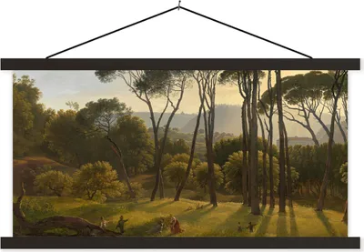 Produktbild von MuchoWow® Textilposter Italienische Landschaft mit Zirbelkiefer - Gemälde von Hendrik Voogd 90x45 cm mit schwarzem Rahmen - Klemmleisten