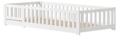 Immagine prodotto di Letto a terra per bambini - Letto Montessori - 90 x 200 cm - Con protezioni laterali - Con sponde - Struttura in MDF - Bianco