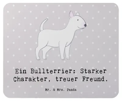 Produktbild von Mr. & Mrs. Panda Mauspad Bullterrier Freund - Grau Pastell - Geschenk, loyale Hunde, notebook, mousematte, Hunderassen Pflege, Mousepad, Mouse Pad, pc mausunterlage
