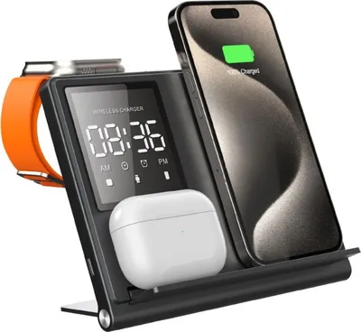 Produktbild von 4 -in -1 drahtloses Laden, Wecker, iPhone 15 14 Samsung S23 S22 Galaxy Clock