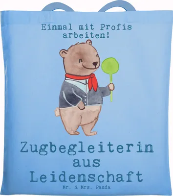 Produktbild von Mr. & Mrs. Panda Einkaufstasche Zugbegleiterin Leidenschaft - Sky Blue - Geschenk, Laptoptasche, Shopping Tasche, Stoffbeutel, totebag, Tote Bag