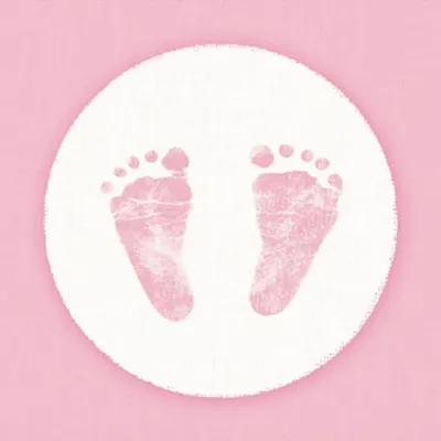Image de 20 petites serviettes de cocktail Baby Steps Girl - empreintes de pied bébé rose 25x25cm