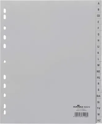 Produktbild von DURABLE Register A4+ 20-tlg. A-Z geprägt PP, 652010 grau