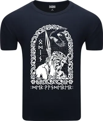 Produktbild von Diarbo Herren T-Shirt mit Germanischen Mythologie Druck Wotan Dunkelblau Gr.XXL