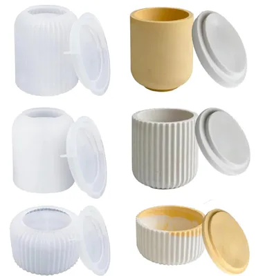 Image de Lot de 3 moules en silicone pour verres à bougie avec couvercle, bougeoirs en résine, coupelles à bougie en silicone pour la décoration de bougies DIY, petits vases et accessoires de décoration.