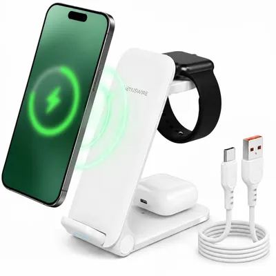 Obrázek produktu pro Bezdrátová nabíječka 15 W, 3 v 1, rychlá indukční nabíjecí stanice