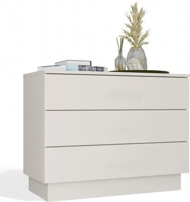 Produktbild von Moderne Kommode AMBER mit 3 Schubladen – Kompakter Aufbewahrungsschrank mit TIP ON-System | Farbe: Kaschmirbeige