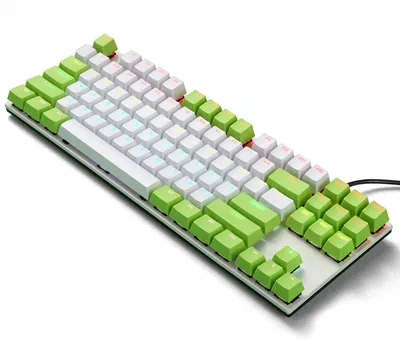 Obrázek produktu pro mechanická klávesnice iBlancod K87 s 87 klávesami, dvoubarevné vstřikované klávesy | 20 světelných efektů | plný konflikt kláves | modré spínače, zelená a bílá barva