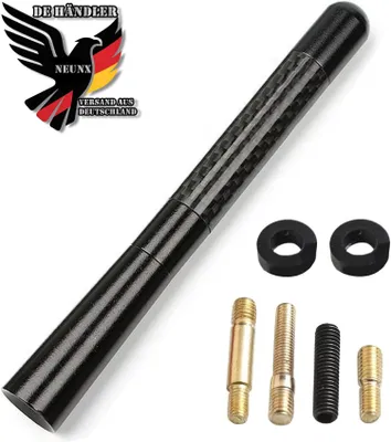 Produktbild von 12cm Autoantenne Carbon Kurz Stab Stabantenne Dachantenne Universal Antenne Auto KFZ Dach 16V AM FM DAB Radio mit 3 Adapter M4 M5 M6 Gewinde, Schwarz