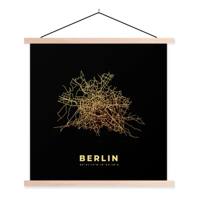 Produktbild von MuchoWow® Textilposter Berlin - Gold - Stadtplan - Karte 40x40 cm mit holzfarbenen Rahmen - Posterleiste