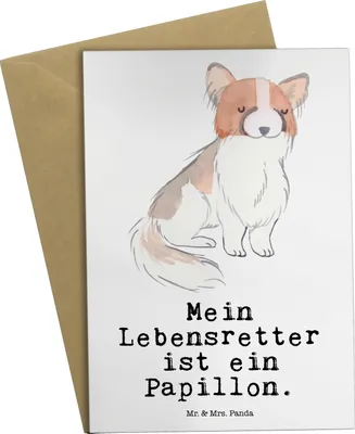 Produktbild von Mr. & Mrs. Panda Grußkarte Papillon Lebensretter - Weiß - Geschenk, Klappkarte, hochzeitskarten, glückwunschkarten, Kontinentaler Zwergspaniel, dankeskarten