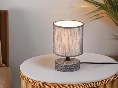 Produktbild von Reality Leuchten Tischleuchte Marie R50980111 Keramik Grau Stoffschirm Grau Beleuchtung