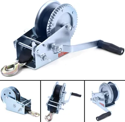 Produktbild von Seilwinde Handwinde silber mit Gurtband 8 Meter 1360 kg für PKW Anhänger Trailer