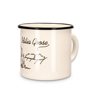 Produktbild von Kuketo | Emaille-Becher 1 l – Turistische Tasse – Kleiner Topf – Für Gas – Induktion – Robust – Langlebig – Beige mit Gänse-Motiv