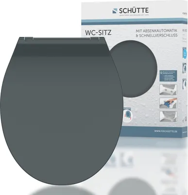Obrázek produktu pro SCHÜTTE WC sedátko duroplast SLIM ANTHRAZIT, WC sedátko s měkkým zavíráním a rychloupínáním, WC sedátko v plochém provedení