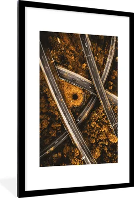 Produktbild von MuchoWow® MuchoWow® Gerahmtes Poster Autobahnen - Auto - Gold 60x90 cm - Poster mit zchwarzem Bilderrahmen - Dekoration - Wandposter Wohnzimmer - Hochwertig