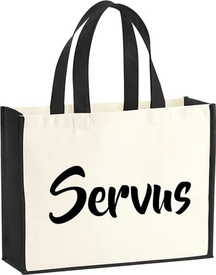 Produktbild von Huuraa Jutetasche Servus Schriftzug 21 Liter Black Jute und Baumwolle Einkaufstasche Geschenkidee