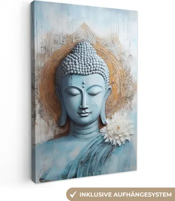 Produktbild von Wanddeko 40x60 cm - Buddha - Bild - Blau - Braun - Blume, Deko, Deko Wohnzimmer, Bilder, Wanddeko