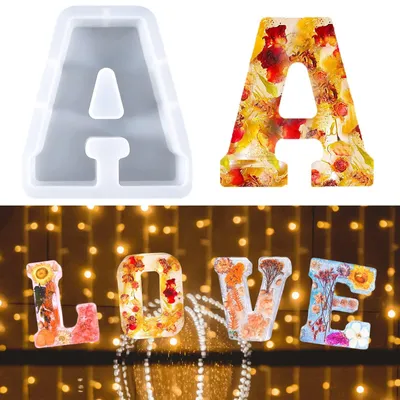 Produktbild von Große Buchstabenform für Harz, Alphabet-Epoxidharzform, 3D-Silikonform, Kuchenform von A bis Z, DIY-Kristallwortkunst-Harzform, Dekorationsform für Geburtstagsfeiern, Weihnachten