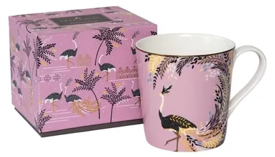 Feinporzellan-Tasse, Struißvogelmotiv, 340 ml, Golddetails