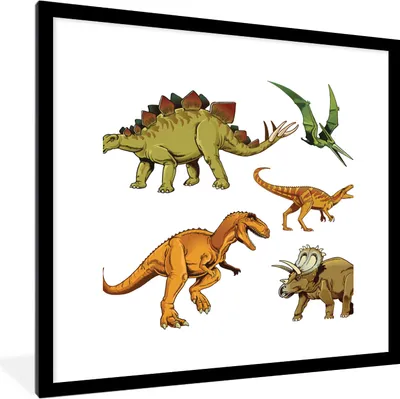 Produktbild von MuchoWow® Gerahmtes Poster Dinosaurier - Zeichnung - Jungen - Kinder 40x40 cm - Poster mit Schwarzem Bilderrahmen Wandposter Rahmen Foto Bilder - Poster - Plakat im Rahmen