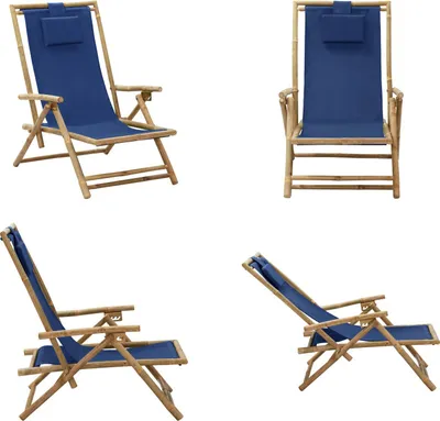 Image de vidaXL Chaise relax réglable bleu marine bambou et tissu - Fauteuil relax - Chaise pliante - Chaise pliante