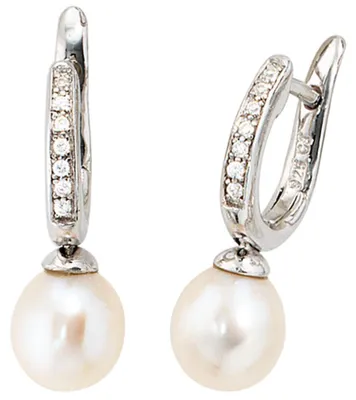 Produktbild von Creolen Creole Ohrringe 21.7mm Perlen & Zirkonia 925 Silber Damen
