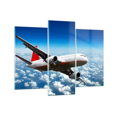 Produktbild von Bilder auf glas - Passagier Flugzeug Motoren Wolken - 130x100cm - Glasbilder - Wandbilder - Kunstdruck - Wanddekoration aus Glas - Glas Bilder - Wandbild auf Glas - GCB130x100-0375