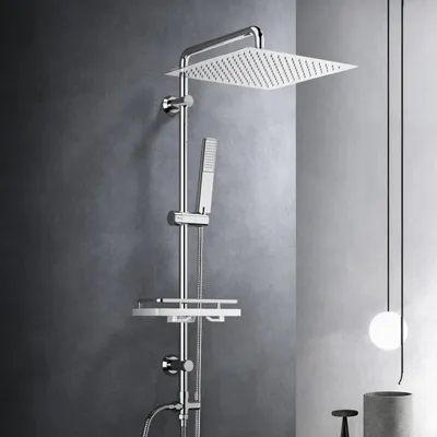 Image de Système de douche pluie - Inox - 30 x 30 cm - Chrome - Sans robinetterie