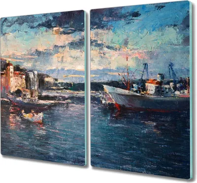 Produktbild von Coloray Herdabdeckplatte 2x30x52 cm Schneidebrett Kochplattenabdeckung Küchenbrett Hackbrett - Seehafen