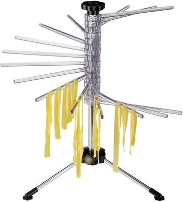 Produktbild von Ibenzoa® Pastatrockner für selbstgemachte Pasta – 16 Stangen (19,5 cm), klappbares 3‑Bein-Gestell mit Antirutschfüßen, Kunststoff & Edelstahl, 47×45×45 cm