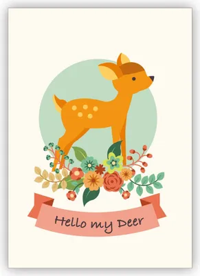Produktbild von 4x Tolle Retro Grußkarte mit Bambi Kitz: Hello my Deer