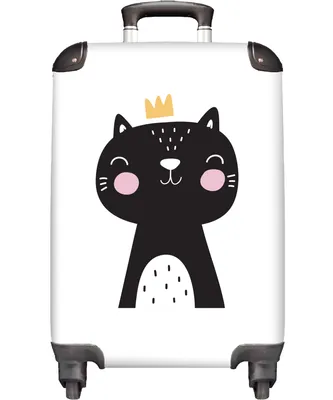 Obrázek produktu pro NoBoringSuitcases.com® Kufry Příruční vozík Trolley Trolley Malý cestovní kufr na 4 kolečkách - Cat - Crown - Kids - Illustration - Cabin Size < 55x40x23 cm & 55x40x20 cm - Foto kufr - Příruční kufr - Palubní zavazadlo - Dětský kufr - Dětský vozík.