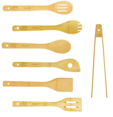 Produktbild von 7 tlg Küchenutensilien Set Bambus 30 cm Küchenhelfer Kochzubehör Küchenbesteck
