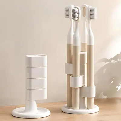 Obrázek produktu pro Bílý organizér do koupelny se 4 přihrádkami na kartáčky, holicí strojky a kosmetické štětce, jedinečný design