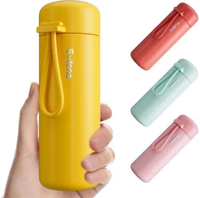 Zdjęcie produktu dla Mały termos o pojemności 200 ml z silikonowym uchwytem, w 100% szczelny, żółty